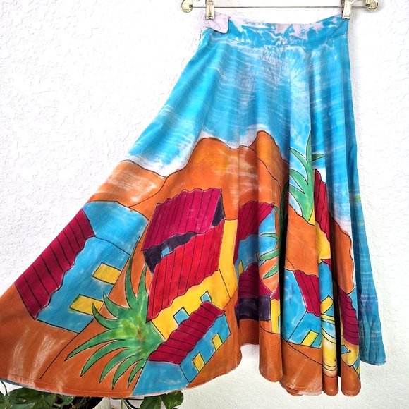 Vtg Paul Ropp Skirt Women's Handpainted Batik Circle - Picture 2 of 6